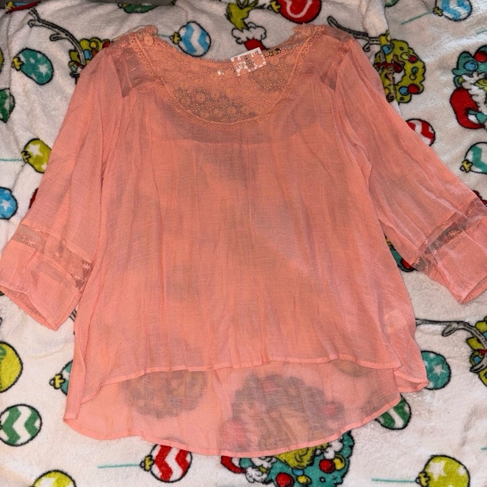 Coral Lace Accent Women's Blouse